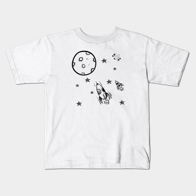 doodle rocket to the moon Kids T-Shirt by dodolanlaku